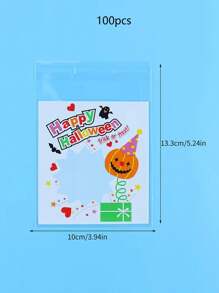 100 个万圣节自粘塑料礼品袋，带有南瓜和蝙蝠图案，适用于珠宝、发饰和钥匙扣收纳 - 适合万圣节派对礼物或捣蛋