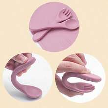 2PCS/Set Personalized Customization Name Baby Silicone Utensils Feeding Learning Children Tableware Custom Baby Soft Spoon Fork Baby Shower Family Decorations Gifts Winter Eve Gifts Back To School Winter Gift Ideas Boy Girl Valentine's Day - Multicolor - View 4
