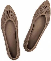 Womens Flat Shoes Classic Pointed Toe Flats Knitted Dress Shoes Soft Comfortable Dressy Flats Women - 棕色網狀物 - 查看 2