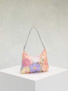 1 件华丽网眼刺绣和提花 3D 花卉图案优雅单肩包，适合日常通勤、夏季海滩旅行和休闲度假（花卉图案随机发送）