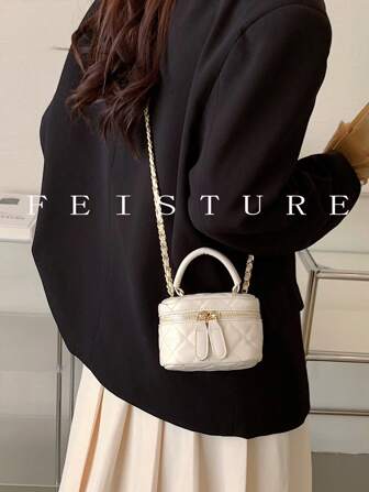 가벼운 미니 백, 체인 백, 퀼팅 백, 핸드백, 버킷 백, 여학생, 대학생 및 직장 여성에게 적합, 사무실, 대학교, 직장, 통근, 야외 활동, 여행 및 피크닉에 이상적, 세련된 크림 옐로우 핸드백