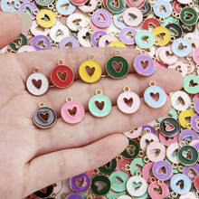 50pcs Assorted Double-Sided Oil Dripping Heart-Shaped Alloy Round Charms, Suitable For Women's Necklace, Earrings, Hair Accessories, Pendant DIY, Heart-Shaped Jewelry, Couples Pendant, Gift For Friends Holiday - Multicolor - View 6