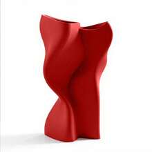 ORIZZONTE Modern Dual Wobble Sculptural Vase - Decorative Vase For Fresh Or Dried Flowers, Organic And Minimalist Design For Home, Office, Desk Or Shelf Decor, 14.9 * 12.1 * 24 Cm, 100% Made In Italy - Red - View 2