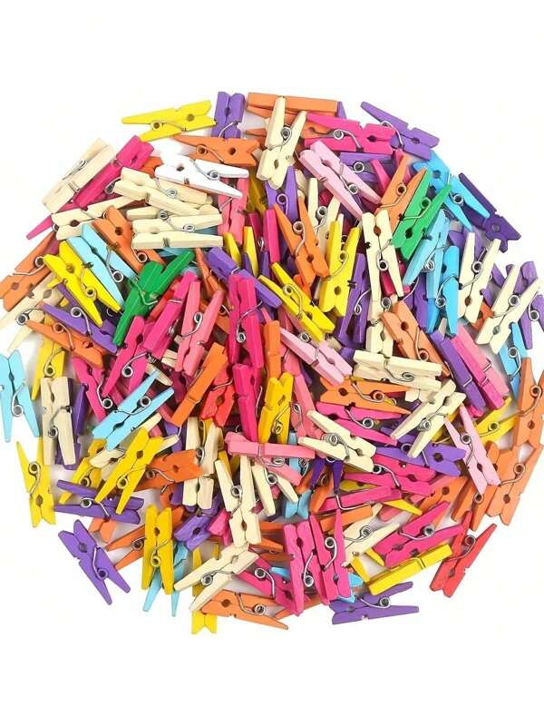 116pcs Colorful Wooden Clips, 1-Inch, Reusable & Space-Saving, Suitable For Photos, Crafts And DIY Projects, Home And Kitchen Decor, Albums, Photo Frames And Accessories, Clothespins