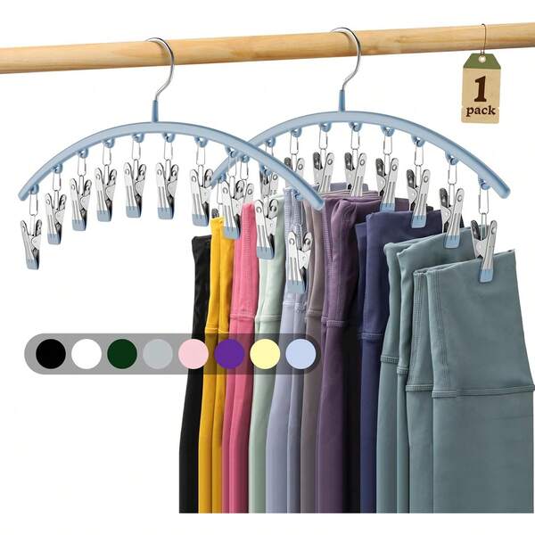 Legging Organizer For Closet, Metal Yoga Pants Hanger W/Rubber Coated 1 Pack W/10 Clips Hold 10 Leggings, Hangers Space Saving Hanging Closet Organizer For Closet Organizers And Storage, Blue