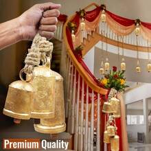 Set Of 3 Large Rustic Gold Christmas Bells For Decorations Ideal For Door Hanging Stairs Walls - Large - View 2