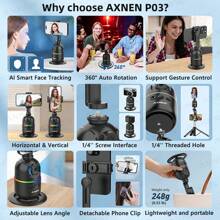 AXNEN AI Gimbal Stabilizer For Mobile Phone 360 Auto Face Tracking Desktop Follow-Up Gimbal Stand For Camera Action Cameras, Optional Remo For Summer Vacation, Travel, Outdoor Activities, Live Streaming Selfie Stick, Tripod Stand