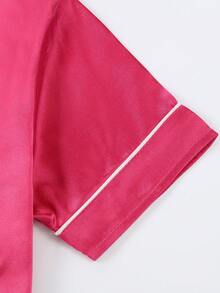 Girls Pajamas, Satin Silky Pjs Set Kids 2Pcs Button-Down Nightwear Sleepwear Gift For Kids - 玫紅色 - 查看 5