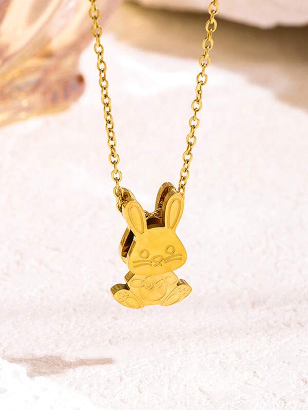 1 pieza Collar de acero de titanio con conejo auspicioso, collar con conejito lindo, uso de moda para mujeres
