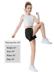 EXARUS Girls Shorts Athletic Running Sport Workout Gym Active 2 In 1 Dolphin Cheer Track Kids 6-14Y - 黑色 - 查看 6