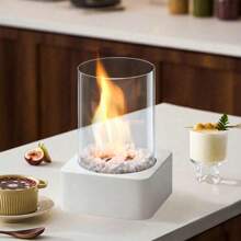 1 Stück gemütlicher, tragbarer Edelstahl Kamin für Innenräume - Heizung Kamin mit runder Glasstange, Ambiente Licht zum Entspannen schafft eine warme Atmosphäre - kompakt, energieeffizient und sicher für Zuhause oder Büro, Wohndekoration