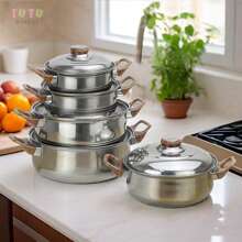 Juego de utensilios de cocina de 5 piezas, juego de utensilios de cocina, juego de utensilios de cocina de acero inoxidable, juego de utensilios de cocina de 5 piezas, olla con tapa, olla para cocinar, olla para cocinar de acero inoxidable, juego de ollas para cocinar de acero inoxidable, olla para guisar, olla para hervir, juego de ollas para sopa de acero inoxidable, accesorios de cocina, con asas, con tapa, resistente y duradero, fácil de limpiar, simple de usar, buena calidad y bajo precio, adecuado para cocina, camping, viajes, restaurante (plata)