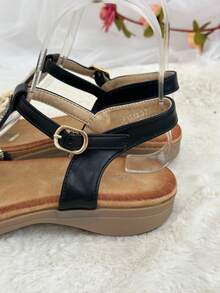 Women's Flat Sandals, Braided Rhinestone Design Beach Sandals, Bohemian Style, Suitable For Summer Vacation. - Black - View 4