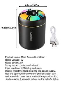 1pc Aroma Diffuser With Color Changing Light, Portable USB Powered Night Light, Air Humidifier For Home, Office, Bedroom, Car, Quiet Desktop Colorful Lamp