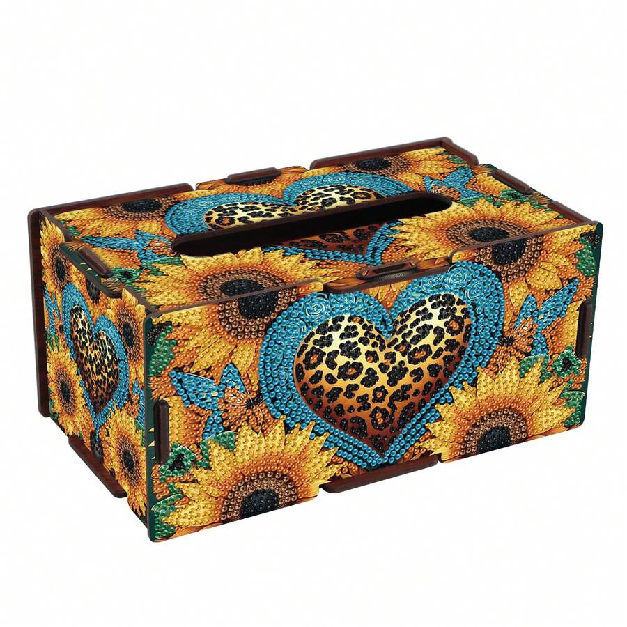 1pc Diamond Painting Kit Tissue Box, DIY Special Shape Diamond Art Partial Mosaic Handmade Making Tissue Storage Box Kit, Modern Home Dining Living Room Table Top Art Decoration - Tan - View 1