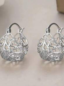 1 Pair Fashion Hollow Ball Earrings For Women, Elegant Openwork Sphere Earrings, Birdnest Circle Hoop Earrings For Casual, Holiday, Party