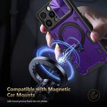 磁性 + 支架全新军用级手机壳，带 360° 旋转指环支架，防震手机保护套，兼容 Apple 11/12/13/14/15/16 ProMax、S25U/S22/23/24+、A04/A05/A14/A15/A24/A25/A34/A54S、Chinkee、OPPO、VIVO、Redmi Note 13C+、HONOR X7/X8/X9B、OPPO/VIVO 型号，TPU 材质全身手机壳防水防摔防刮 - 紫色 - 查看 4