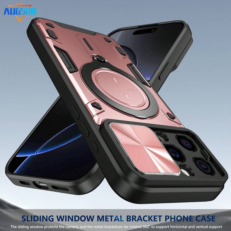 磁性 + 支架全新军用级手机壳，带 360° 旋转指环支架，防震手机壳，兼容 11/12/13/14/15/16 Pro Max、S25U/S22/23/24+、A04/A05/A14/A15/A24/A25/A34/A54S、Coolpad、OPPO、VIVO、Redmi Note 13C+、HONOR X7/X8/X9、OPPO/VIVO 型号，采用 TPU 材料制成，防水防摔防刮 - 玫瑰金 - 查看 1