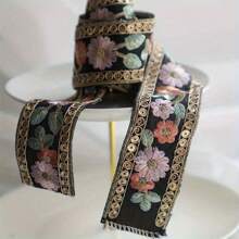 1 pezzo di nastro ricamato Ral, 2 iarde di guarnizione tessile per DIY, forniture per cucito, decorazioni per la casa, confezioni regalo - bianco/rosso