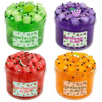 1件100ML椰子胶，DIY水果配件，减压史莱姆水晶泥玩具。返校礼物，圣诞节和万圣节礼物玩具[配件和包装图案随机]