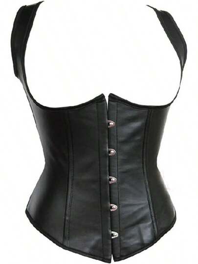Corsé de piel sintética bajo el busto de acero deshuesado para mujer - Rosa - 11.5 pulgadas - Cosplay - Entrenamiento de cintura - Moda 2025