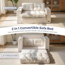 MAXYOYO Convertible Sofa Bed,Pull-Out Double Sofa Bed,2-In-1 Folding Sofa Bed Filled With High-Density Sponge,Folding Floor Sofa With Pillows,Suitable For Living Room,Bedroom,Study - 米色 - 查看 4