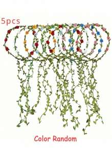 1/5 Pieces (Random Color) Bright Flower Crown And Fairy Flower Crown Set - Colorful Flower Crown Headband, Green Leaves, Simple Green Leaves, 9 Paper Flower Crown Accessories Headband, Hair Hoops