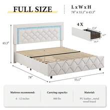 Twin/ Full/ Queen Bed Frame With Drawers, Upholstered Bed Frame With LED Lights, Modern Platform Bed Frame With Headboard And Footboard, Diamond Tufted Design, No Box Spring Needed, White/ Pink/ Black/ Purple/ Yellow (Twin Size 2 Drawers/ Other Size 4 Drawers) * Bed Frame Queen Bed Frame Bed Queen Bed Frame King Bed Frame Bedroom Furniture Bed Frame Full Full Size Bed Frame Twin Bed Frame Beds Cozy Bedroom Home Bedroom Refresh Room Decor Home Decor Christmas Decor Bedroom Decor Valentine Day Decor Storage Living Room Decor Furniture House Decor Halloween Decorations  ( USB LED Strip) - White - View 8