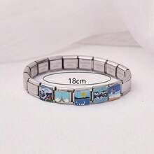 1PC Summer Casual Stainless Steel Bracelet, With Personalized Patterns Such As Pet Dogs And Beach Scenery, Suitable For Daily Wear