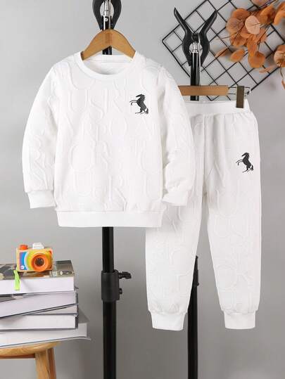 2pcs Boys Set, Fashion Jacquard Fabric Simple Oversized Letter Pattern Sporty Long Sleeve Jacket Top And Lightweight Casual Pants, Suitable For Daily Wear Or Outdoor Activity