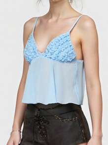 Women Camisole, Sleeveless Tops V-Neck Backless Pleated See-Through Summer Vest For Party Club