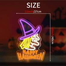 万圣节女巫霓虹灯，USB 供电可调光 LED 艺术墙饰，塑料按钮霓虹灯，壁挂式多功能装饰，适用于卧室、酒吧/派对装饰/圣诞灯万圣节装饰灯家居装饰派对装饰万圣节装饰房间装饰万圣节花园装饰礼物仙女