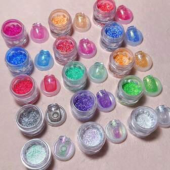 0.5g/Pc Ultra Shiny Reflective Plated Glitter Nail Art Crystal Powder, Iridescent Mermaid Scale Nail Glitter Powder, Color Changing, DIY Nail Decoration