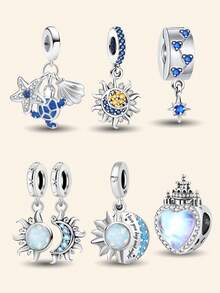 1 buc la modă 925 Sterling Silver Sun, Moon și Stele pandantiv cu două capete pentru brățări de femei brățări brățări DIY bijuterii confecționare și ținută zilnică asortată bijuterii decorare pentru fete înapoi la școală