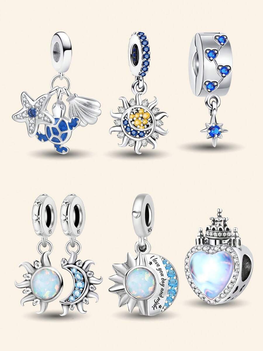 1 buc la modă 925 Sterling Silver Sun, Moon și Stele pandantiv cu două capete pentru brățări de femei brățări brățări DIY bijuterii confecționare și ținută zilnică asortată bijuterii decorare pentru fete înapoi la școală