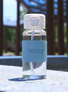 1 pieza Taza de paja de alta calidad, taza de plástico a prueba de calor fresca tipo Ins, taza de té de flores portátil, botella de agua minimalista, regalo elegante, para uso al aire libre, camping