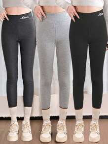 1pc 400g Thick Cloud Fleece Leggings For Women, High Waist Thermal Lined Pants, Warm Christmas/New Year Gift - Multicolor - View 3