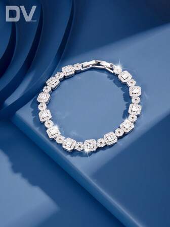DV JEWELRY 1pc Luxury White Gold Plated Zirconia Women's Bracelet, Elegant Jewelry Gift For Dates, Weddings, Parties, Anniversaries