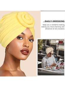 Awegeo 女士纯色头巾，带装饰细节 - 休闲时尚头巾，适合居家和日常佩戴 - 彩色 - 查看 4