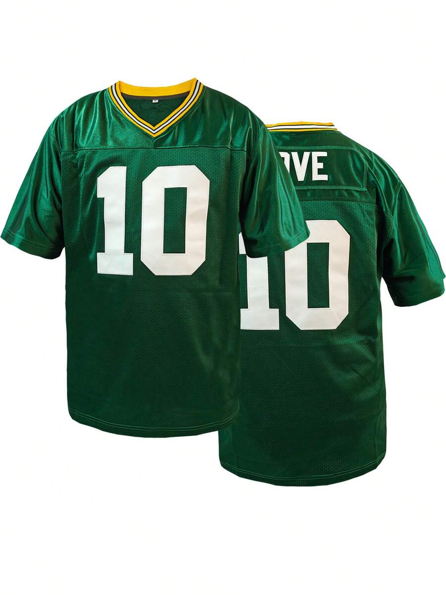 Men's #10 Embroidered LOVE Football Jersey - Loose V-Neck Classic Retro Mesh Short Sleeved Pullover Sports Top Suitable For Street Hip-Hop Rugby Style, Daily Party Sports Training - 綠色 - 查看 1