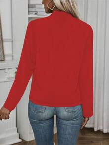 Áo khoác nhẹ tay dài cài nút màu trơn dành cho nữ, mùa xuân và mùa thu - Đỏ - Xem 6