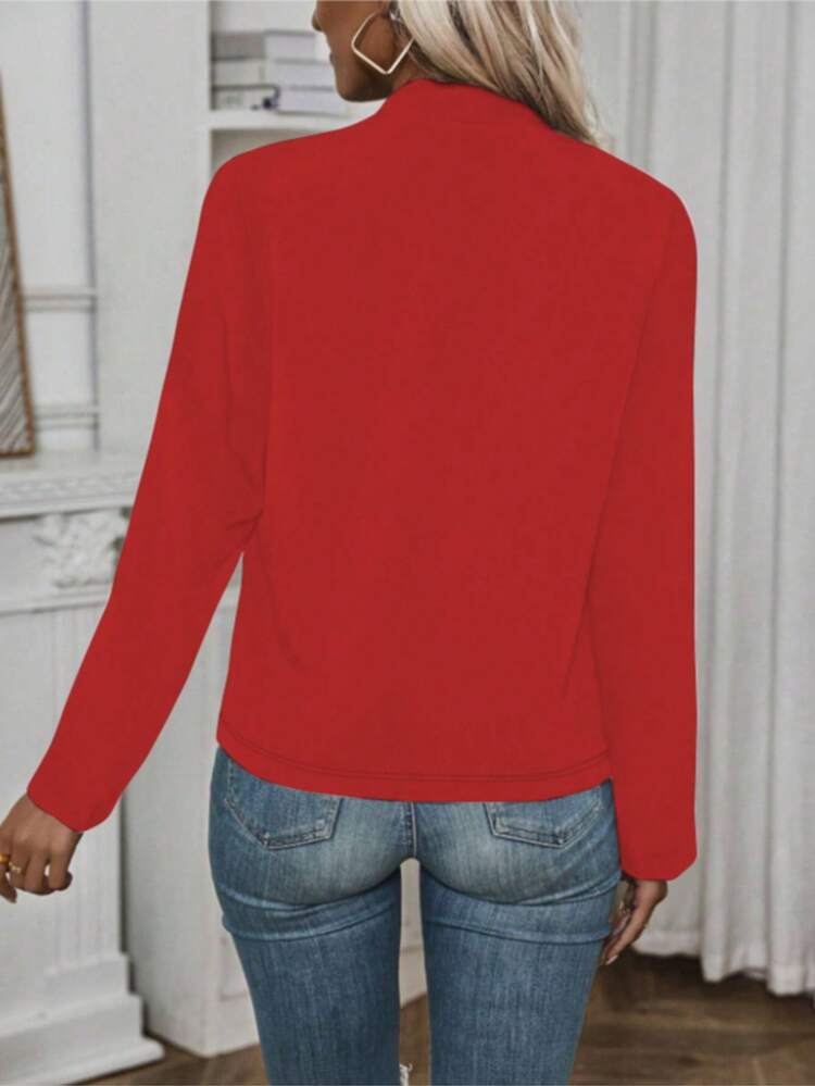 Women's Solid Color Button-Up Long Sleeve Lightweight Jacket, Spring & Autumn - Red - View 6