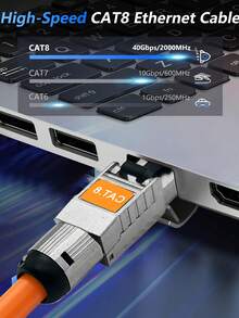 Cat8 Industrial Grade Ethernet Cable, 10Gbps High Speed Shielded Wideband LAN Cable For Server Room/Equipment, Home Theater/Gaming, Outdoor/Indoor Use - Orange - View 4