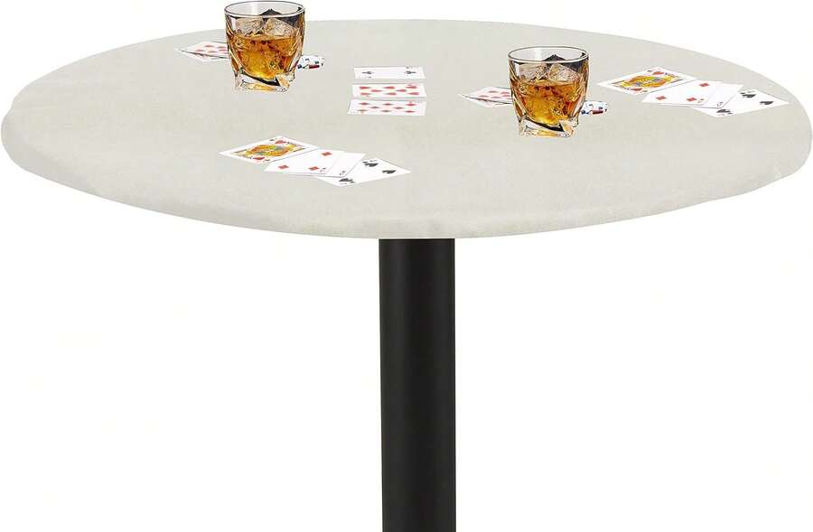 Felt Card Game Table Cover For Poker, Mahjong, Domino, Bridge And Board Game, Elastic Fitted Tablecloth For 36 To 48 Inch Round Tables - Ivory,7014891 - 彩色 - 查看 1