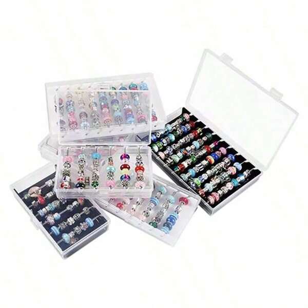 Caja acrílica organizadora y exhibidora de charms, cuentas, brazaletes, anillos y otras joyas. Soporte de exposición y almacenamiento de manualidades DIY para joyas
