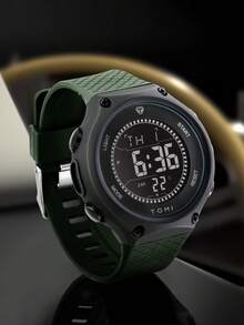 TOMI 单只装盒装简约科技风 TPU 材质奢华简约学生/青年运动电子手表，适合日常佩戴，礼品之选 - 綠色 - 查看 1