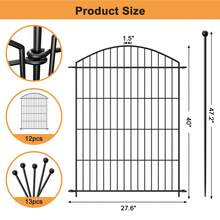 Decorative Garden Fence Animal Barrier With Gate, Dog Rabbit Fencing Arched Rustproof Metal No Dig Pet Outdoor Garden Fence For Yard, Patio, Flower Bed - 黑色 - 查看 2