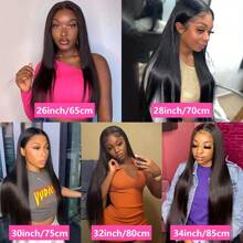 30-34英寸直发越南原生人发假发，180%密度，13x4蕾丝前假发 - Natural Black - 查看 9