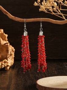 手工串珠钩针耳环，波西米亚风格耳环，时尚复古小耳环吊坠，经典白色/女士时尚耳环配饰，日常/度假/派对百搭耳环，节日礼物之选