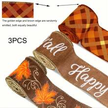 3 Rolls, 2.5inch Fall Glitter Wired Edge Ribbon Autumn Maple Leaves Plaid Ribbon Thanksgiving Fabric Ribbon For Wreath Bow Making DIY Craft Wrapping Fall Decor Halloween Autumn Decor - Multicolor - View 10